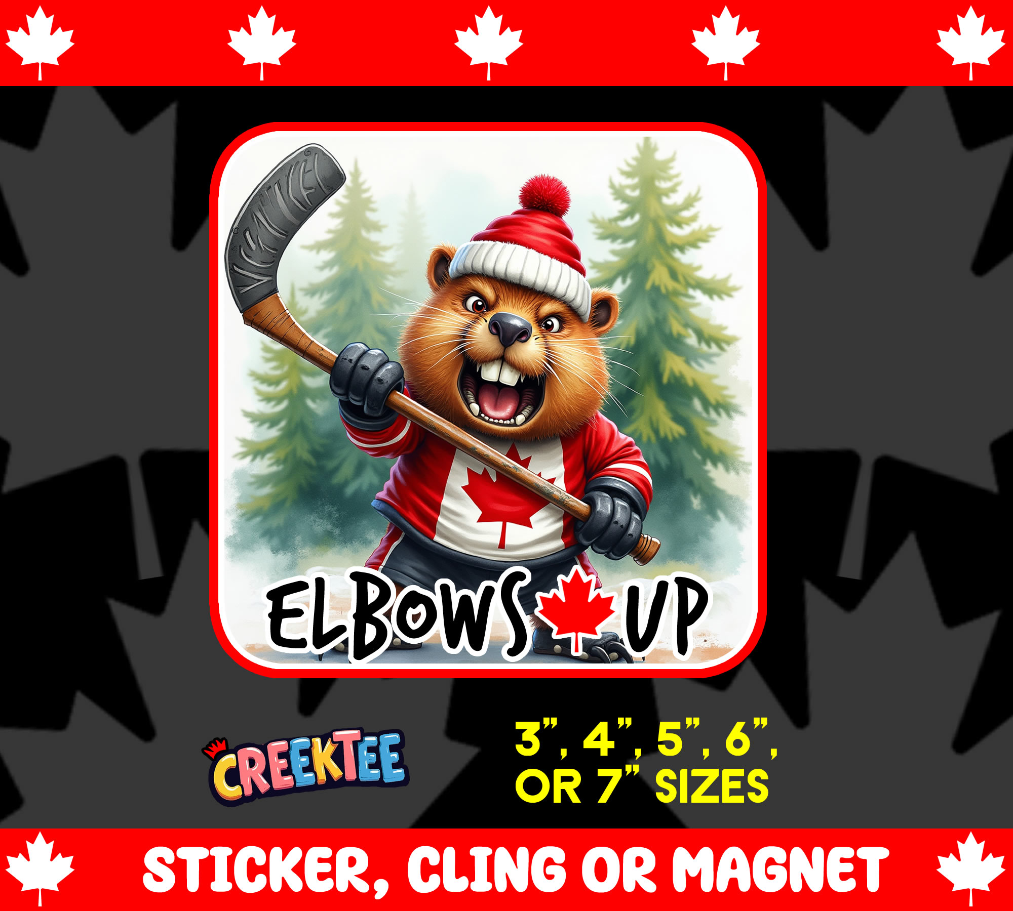 Elbows Up Canada Vinyl Sticker Window Cling or Magnet with Laminate Coating in Various Sizes