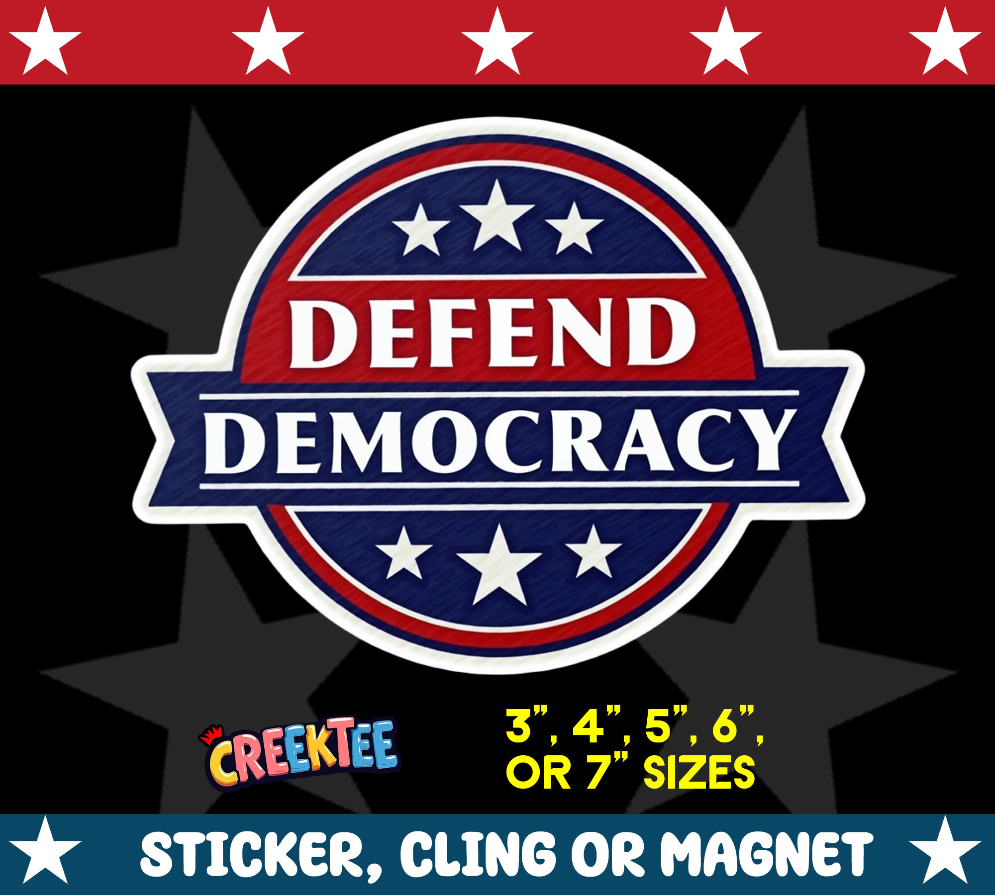 Defend Democracy Die Cut Vinyl Sticker Window Cling or Magnet with Laminate Coating in Various Sizes